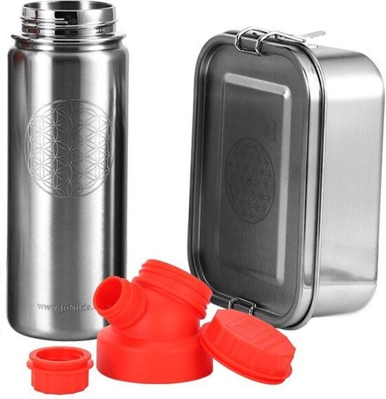 JN JuNiki's Set "Blume des Lebens": Lunchbox + 550ml isolierte Edelstahltrinkflasche