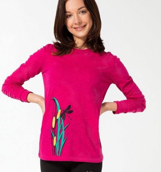 Spangeltangel Langarm Shirt "Libelle", pink, Damenshirt Siebdruck Frauenshirt bedruckt