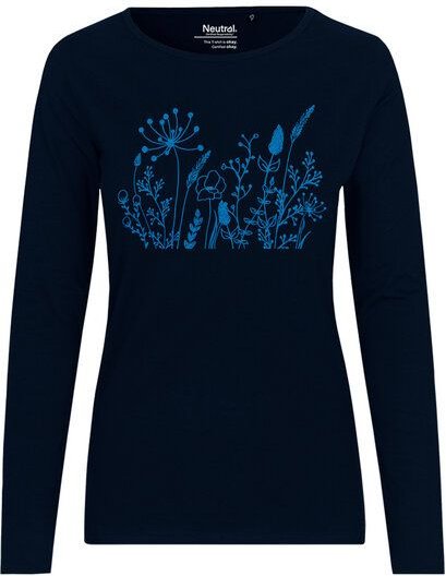 HANDGEDRUCKT "Wilde Wiese" Frauen Longsleeve aus reiner Biobaumwolle (kbA)