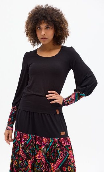 Thumbnail - KOKOworld Bluse Guna Damen – Viskose EcoVero mit Elasthan – eleganter Look mit gepufften Ärmeln & Print-Manschetten – na...