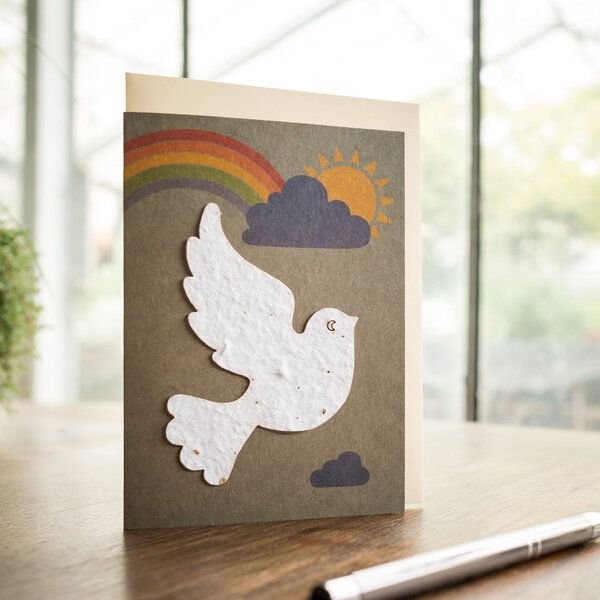 Die Stadtgärtner Klappkarte 'Friedenstaube' - Taufkarte, die sich in Blumen auflöst