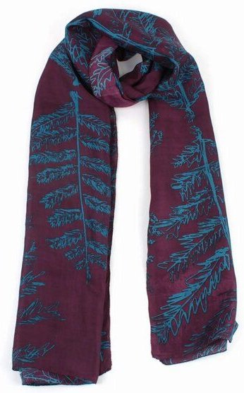 El Puente Schal "Leaves" handgewebt und -bedruckt, 100% Seide, blau/burgunder
