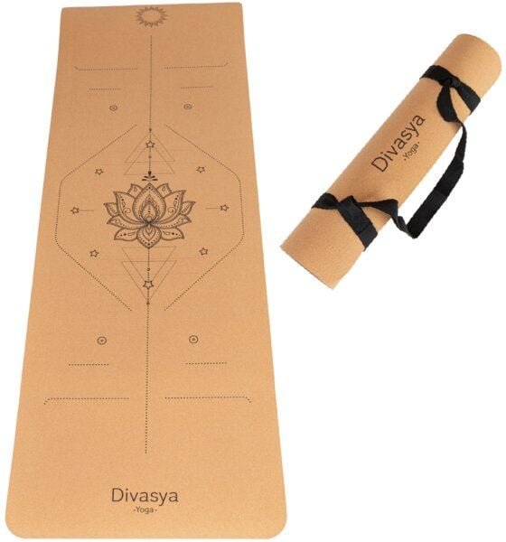 Divasya Leichte Kork Yogamatte | rutschfest & nachhaltig | in 4 Yoga-Designs | mit Tragegurt