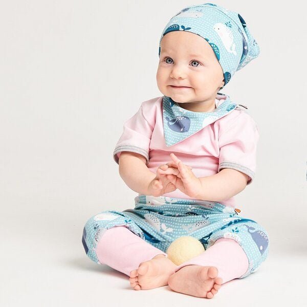 Cheeky Apple Pumphose aus Bio-Baumwolle "Wale" Blau/Zartrosa/Grau