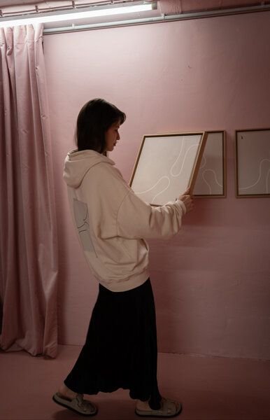 noemvri fashion label Canvas Hoodie Michi Fine Lines vanilla