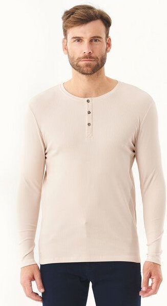 ORGANICATION Geripptes Henley Langarmshirt aus Bio-Baumwolle