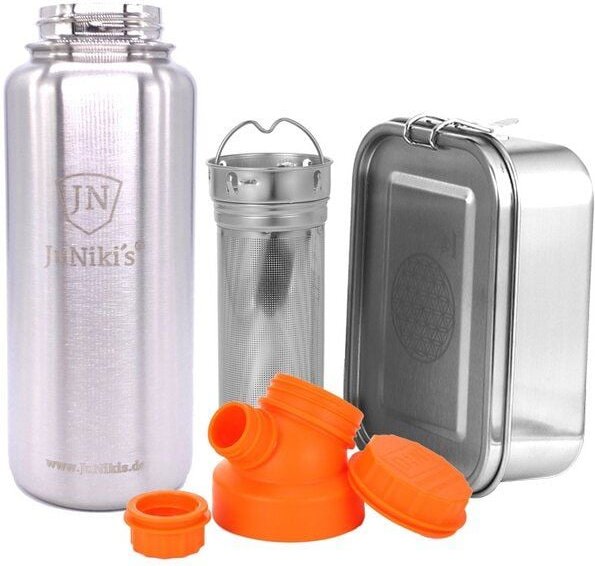 JN JuNiki's Set "Blume des Lebens": Lunchbox + 1 Liter Edelstahltrinkflasche + Teefilter