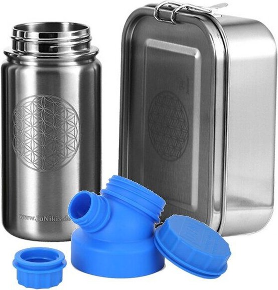 JN JuNiki's Einschulungs-Set "Blume des Lebens": Lunchbox + isolierte Edelstahltrinkflasche