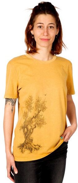 Life-Tree Shirt aus Biobaumwolle Fairwear für Damen "Olive Tree" in Ocre Gelb