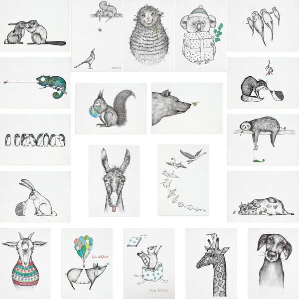 Postkarten 20er-Set »Mische« von LIGARTI | aus Bambuspapier | nachhaltige Geburtstagskarten | Grußkarten