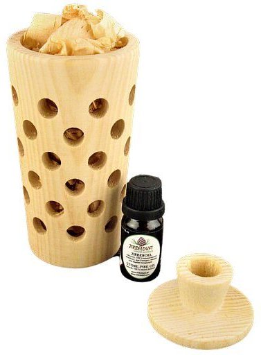ReineNatur Raumerfrischer-Set aus Zirbenholz - Konus mit Deckel - 10ml Zirbenöl - 20g Späne