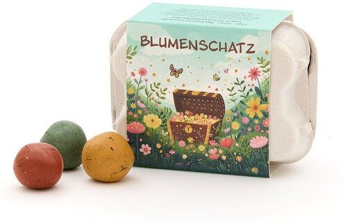 Die Stadtgärtner 6 bunte Blumenmurmeln im Eierkarton - Blumenschatz