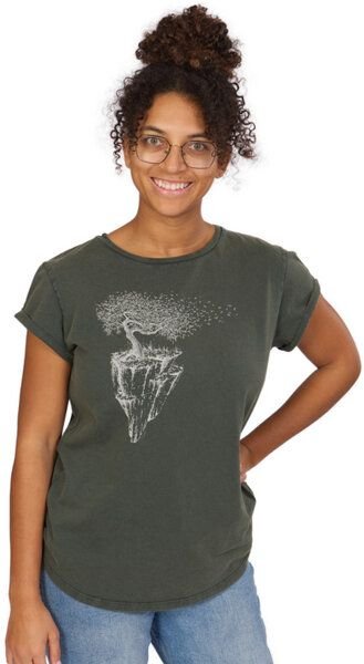 Life-Tree Shirt aus Biobaumwolle Fairwear für Damen "Maple Island" in Washed Green/Washed Blue/Washed Red