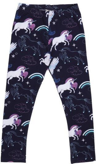 Kinder Leggings GOTS zertifiziert – Dunkelblau mit Einhorn- und Pegasusmotiv, weich & bequem | von Walkiddy