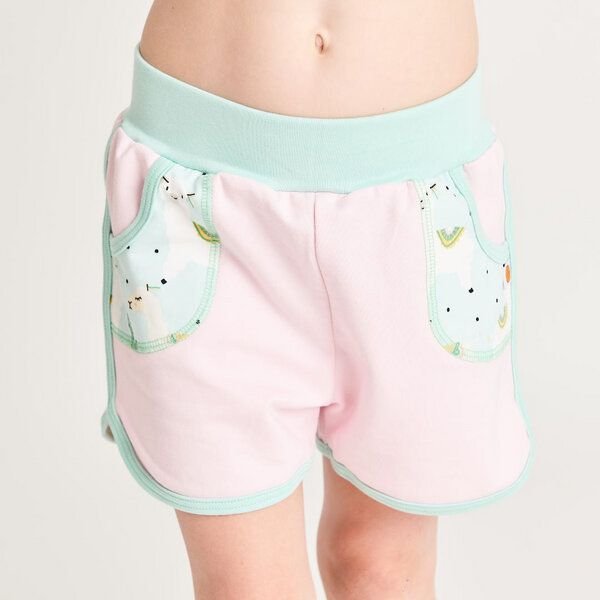 Cheeky Apple Shorts aus Bio-Baumwolle "Summersweat Zartrosa/Alpakas Türkis"