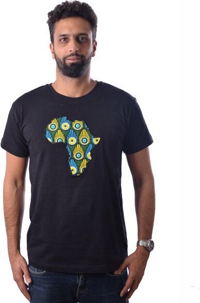 Africulture T-Shirt "Kanga Africa" mit kenianischer Kanga Stoff Applikation