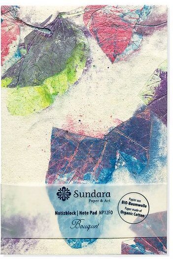 Sundara Notizblock "Bouquet" – handgeschöpftes Recycling Biobaumwoll-Papier, Indigo
