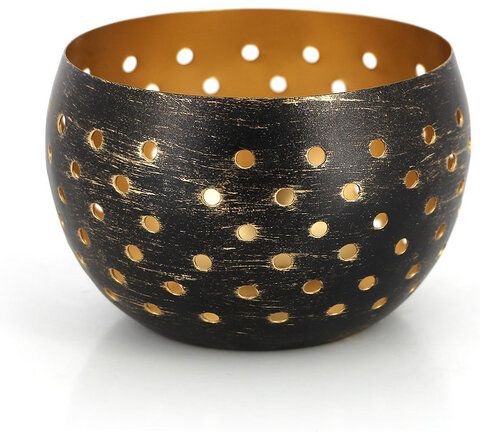 GLOBO Fair Trade Windlicht DOTS SCHWARZ aus Eisenblech, Fair Trade aus Indien