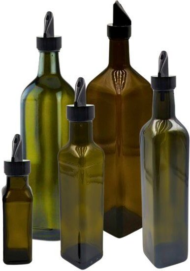 mikken 2er Set Ölflaschen 100 ml - 1000 ml mit Ausgießer braune / grüne Glasflasche