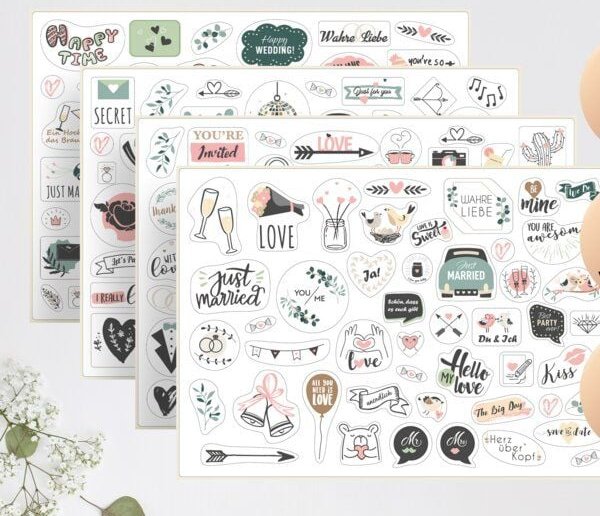 Fines Papeterie 200 Aufkleber HOCHZEIT * Sticker für Gästebuch und Fotoalbum *