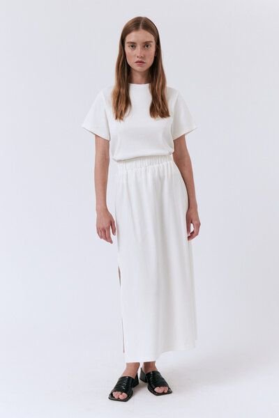 amt.studio "Bahia Skirt" Jersey Rock Fein-Ripp Midirock mit Gummibund