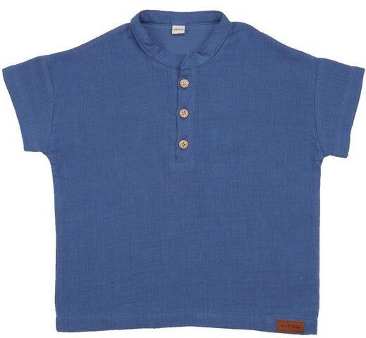 Baby T-Shirt GOTS zertifiziert – 95% Bio-Baumwolle, Blau, mit Knopfleiste, Kurzarm, weich & bequem | Walkiddy