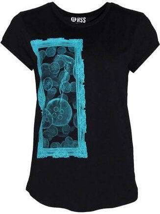 FÄDD Damen T-Shirt Rundhals aus Bio-Baumwolle "Kwallenschwarm" Navy Blau