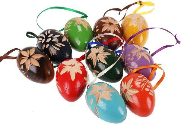 ReineNatur Handgeschnitzte Ostereier - Lindenholz – 10er-Set – 10 versch. Farben