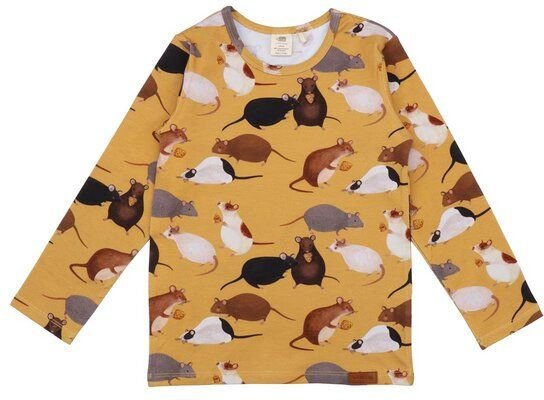 Kinder Langarmshirt GOTS zertifiziert Bio-Baumwolle, Senfgelb, Mäuse-Muster, Walkiddy