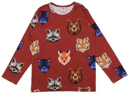 Baby Langarmshirt GOTS zertifiziert – Bio-Baumwolle, Rot mit Tiermotiven, weich & bequem | Walkiddy