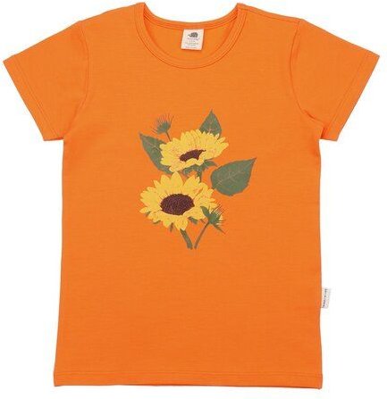 Kinder T-Shirt GOTS-zertifiziert aus Bio-Baumwolle orange mit Sonnenblumen-Motiv – Walkiddy