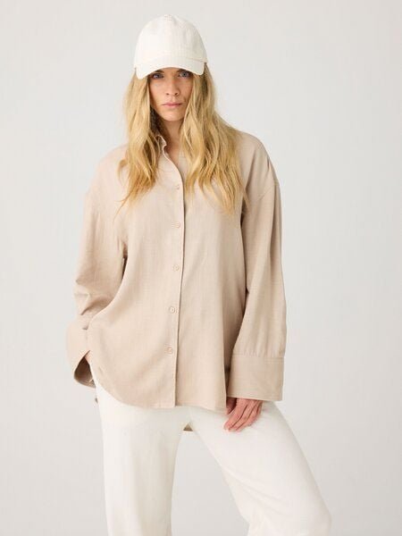 KnowledgeCotton Apparel Lockere Langarmbluse aus Ecovero und Bio-Leinen