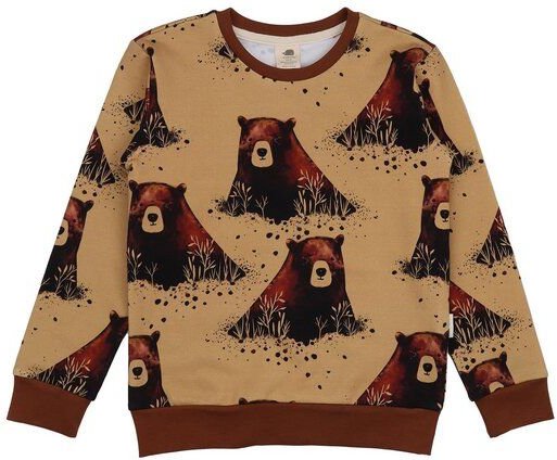 Kinder Sweatshirt GOTS-zertifiziert aus Bio-Baumwolle, senfgelb mit Grizzly-Bären-Print – Walkiddy, weich & hautfreundli...