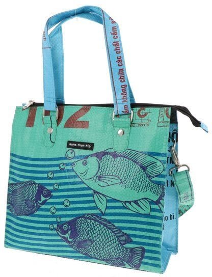 MoreThanHip Stilvolle Damen Schultertasche aus recycelten Zement- oder Fischfuttersäcken - Dara