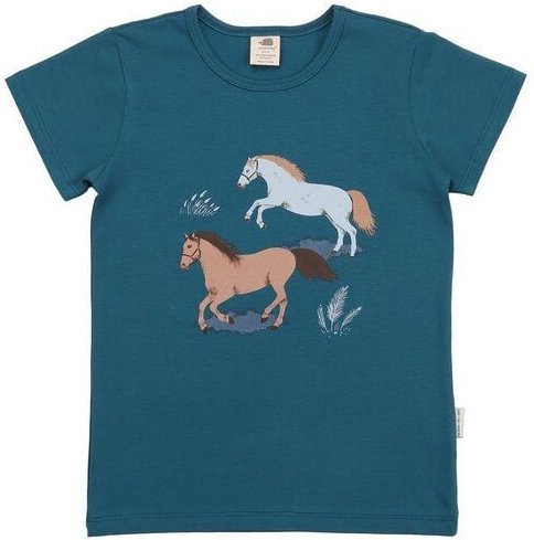 Kinder T-Shirt – Dunkelblau mit Pferdemotiv, Kurzarm, weich & bequem | von Walkiddy