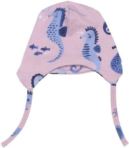 Nachhaltige Walkiddy Rosa Mütze mit Blauen Seepferdchen - Umweltfreundlich und Allergikerfreundlich – GOTS zertifiziert