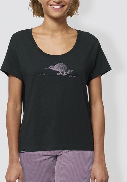 Thumbnail - little kiwi Damen T-Shirt, "Kiwi", Schwarz, locker geschnitten