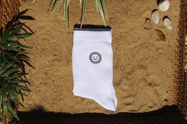 Purewater Bio Tennissocken, Motiv Sonne, handbestickt