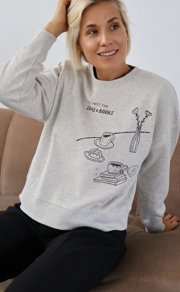 Kultgut Artdesign - Biofair- Pulloversweater im Boxistyle / Coffee & Books