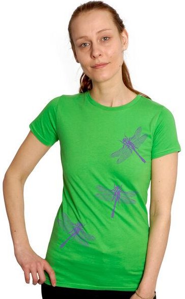 HANDGEDRUCKT "3 Azurjungfern" Frauen-T-SHIRT von Earth Positiv Biobaumwolle