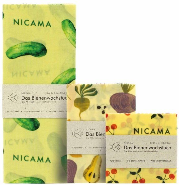 NICAMA Bienenwachstücher 3er Set (M + L + XXL)