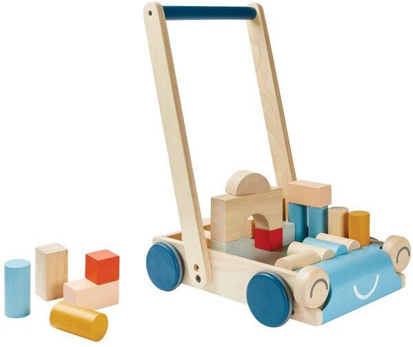 Plantoys Lauflernwagen Holz blau mit Gesicht
