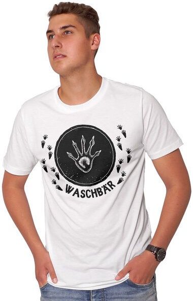 HANDGEDRUCKT "Trittsiegel Waschbär" Männer T-Shirt reine Biobaumwolle (kbA)