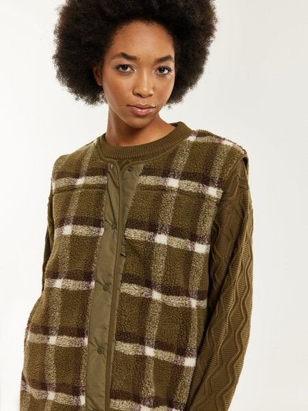 KnowledgeCotton Apparel Teddy Check Crew Neck Vest