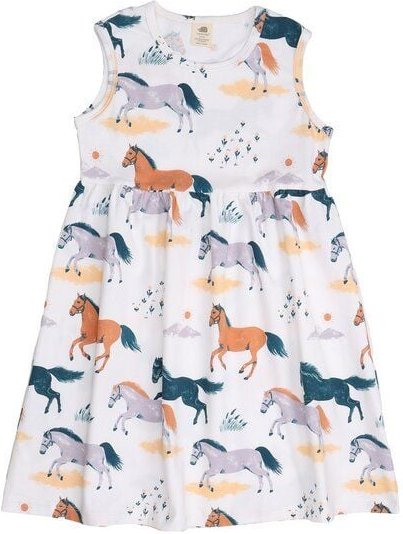 Kinder Kleid GOTS-zertifiziert aus Bio-Baumwolle, Happy-Horses-Print, ärmellos, leicht & sommerlich – Walkiddy, weicher ...
