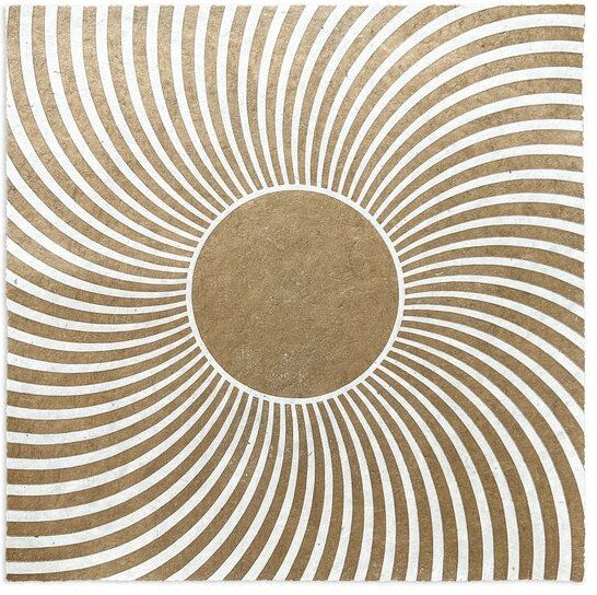 Veskor Cassiopeia PSYCHEDELIC SUN Op-Art Linoldruck | 40 x 40 cm | Gold auf Naturweiß