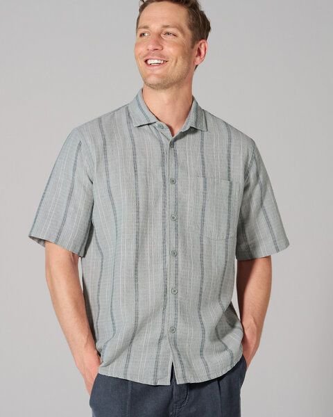 HempAge Kurzarmhemd mit Streifenmuster Casual Fit Hanf/Biobaumwolle