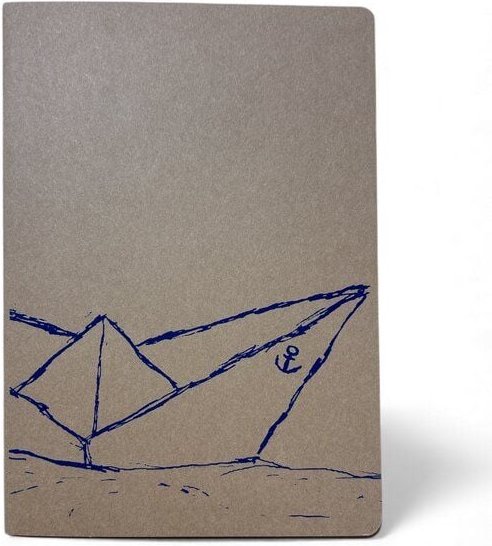 ilovemixtapes Notizbuch A5 | Navy Paperboat | Handbedruckt im Siebdruck | Kraftpapier | Gepunktet | 32 Seiten | FSC-zert...