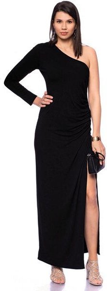 Ingoria COSIMA One-Shoulder Langarm Abendkleid mit seitlicher Raffung