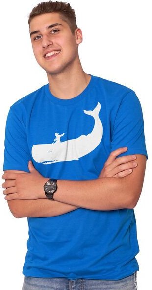 HANDGEDRUCKT "Cowboy und Wal" Männer T-Shirt